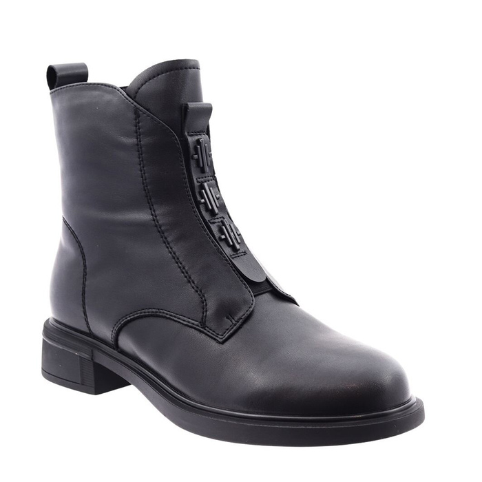 Botki eleganckie ze skóry naturalnej czarne na niskim obcasie