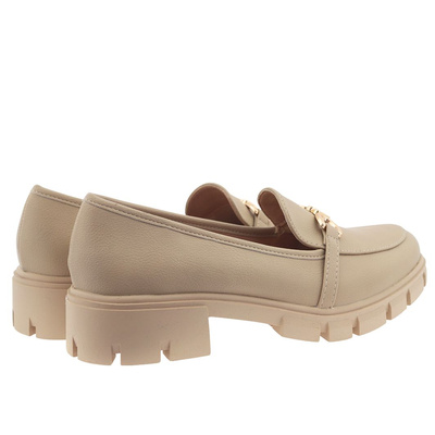 Mokasyny beżowe ze złotą aplikacją M. Daszyński
