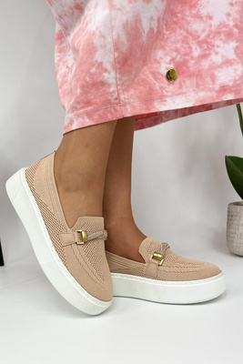 Półbuty damskie beżowe na platformie wsuwane