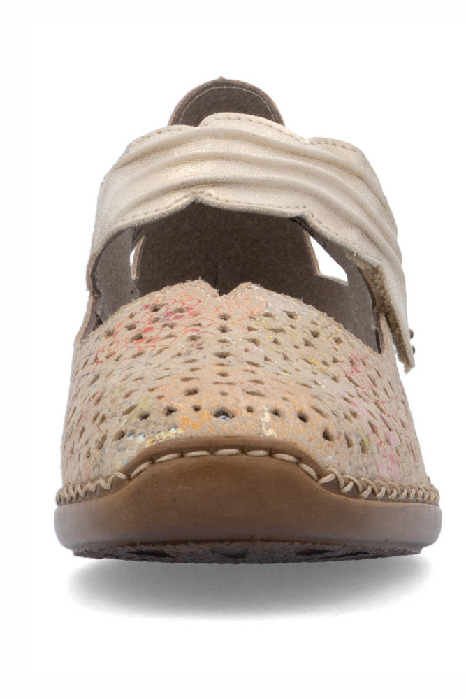 Półbuty ażurowe skórzane na rzep wielobarwne Rieker