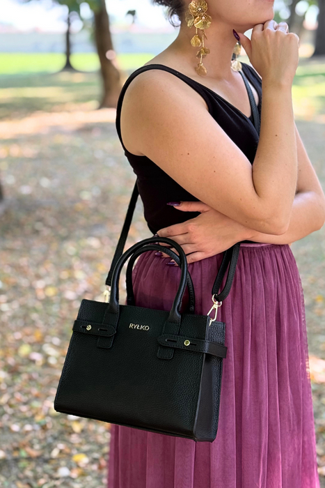 Czarny skórzany kuferek Ryłko