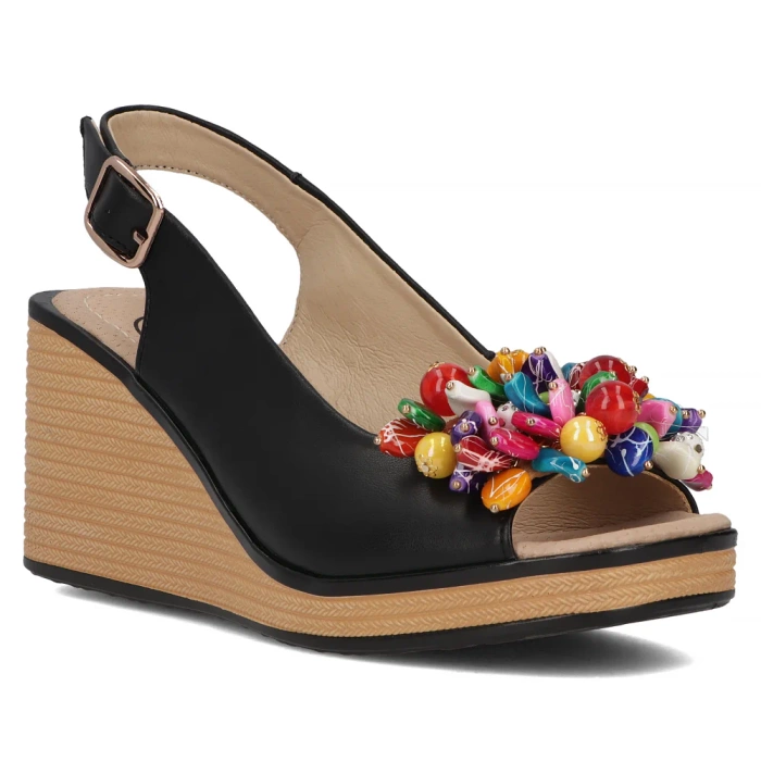 Sandały skórzane na koturnie czarne Filippo