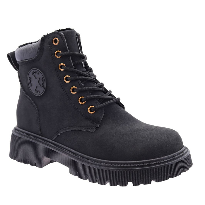 Trapery damskie czarne za kostkę sznurowane ocieplane