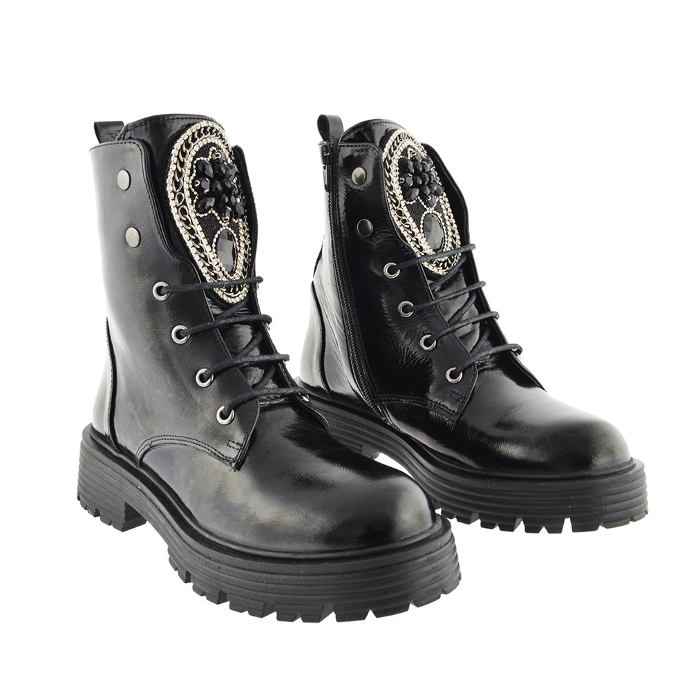 Чорні шкіряні чоботи Ravini з декоративними каменями