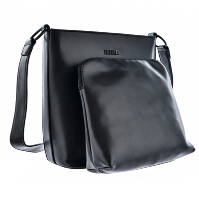 Чорна сумка-почтальон з косметичкою на довгому ремінці Big Star 