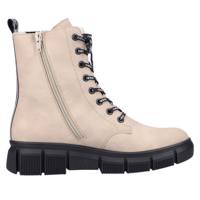 Чоботи жіночі бежеві високі, утеплені, на шнурівці, на блискавці