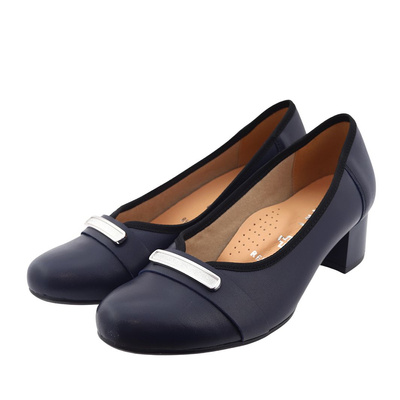 Темно-сині шкіряні туфлі Galant на високих підборах