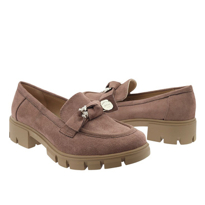 Damskie mokasyny zamszowe na platformie brązowe wsuwane