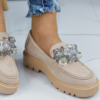 Mokasyny damskie beżowe na grubszej podeszwie Vinceza 