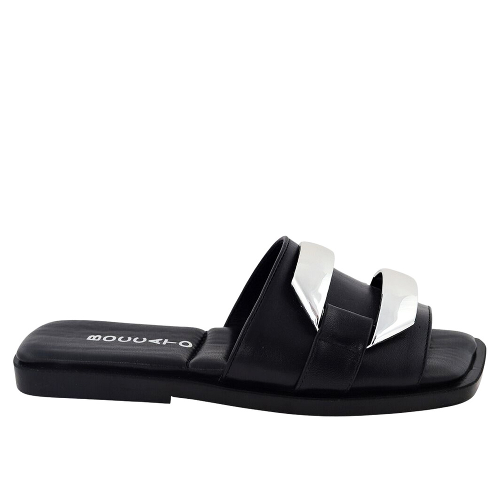 Czarne damskie klapki z ozdobną klamrą Boccato