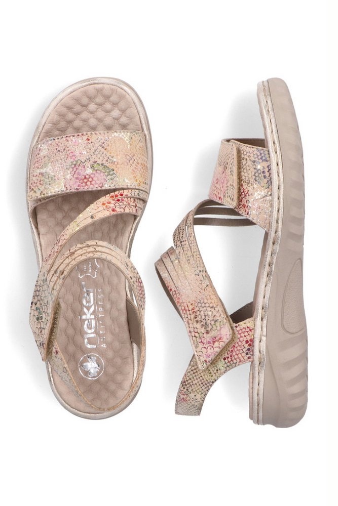 Beżowe sandały skórzane na rzep Rieker