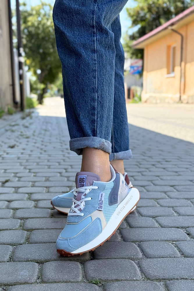 Niebieskie sneakersy ze skóry i zamszu na platfoemie Big Star