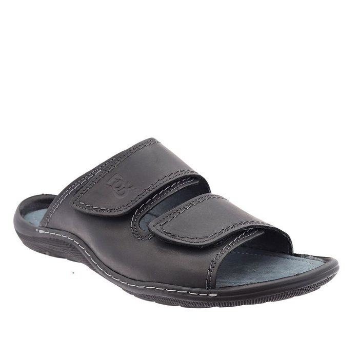 Klapki męskie skórzane czarne Fox