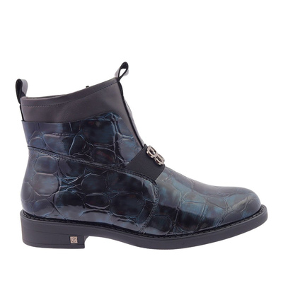 Жіночі темно-сині лаковані ботильйони на блискавці