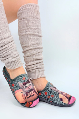 Kapcie damskie domowe z kotkiem Cookies wsuwane