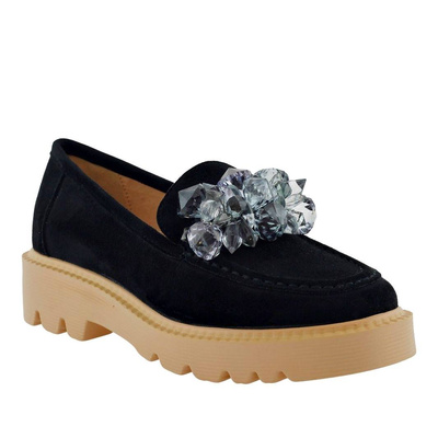 Czarne zamszowe mokasyny damskie Vinceza