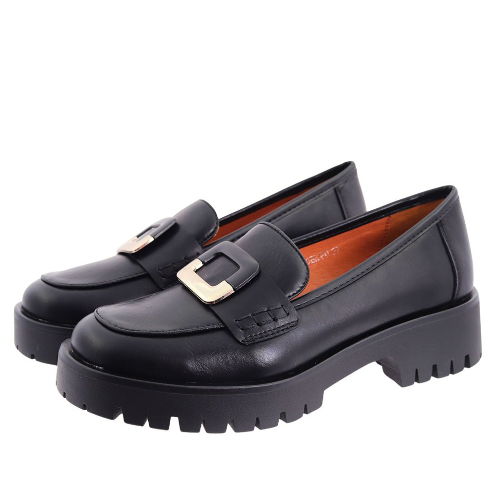 Mokasyny czarne wsuwane z klamerką na platformie