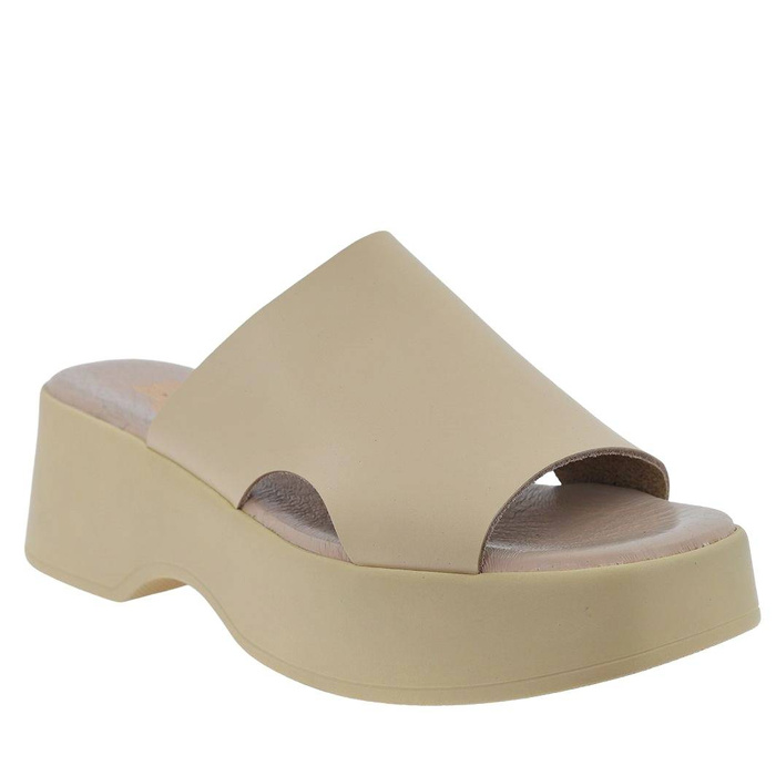 Бежеві шкіряні босоніжки на танкетці Lemar