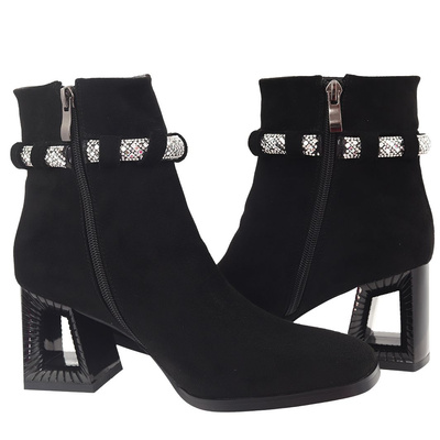 Czarne botki damskie na słupku S.Barski