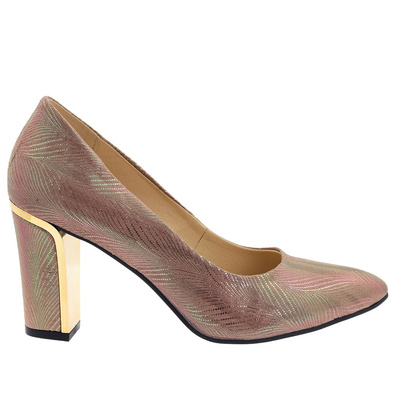 Piękne damskie brązowe czółenka wsuwane na słupku