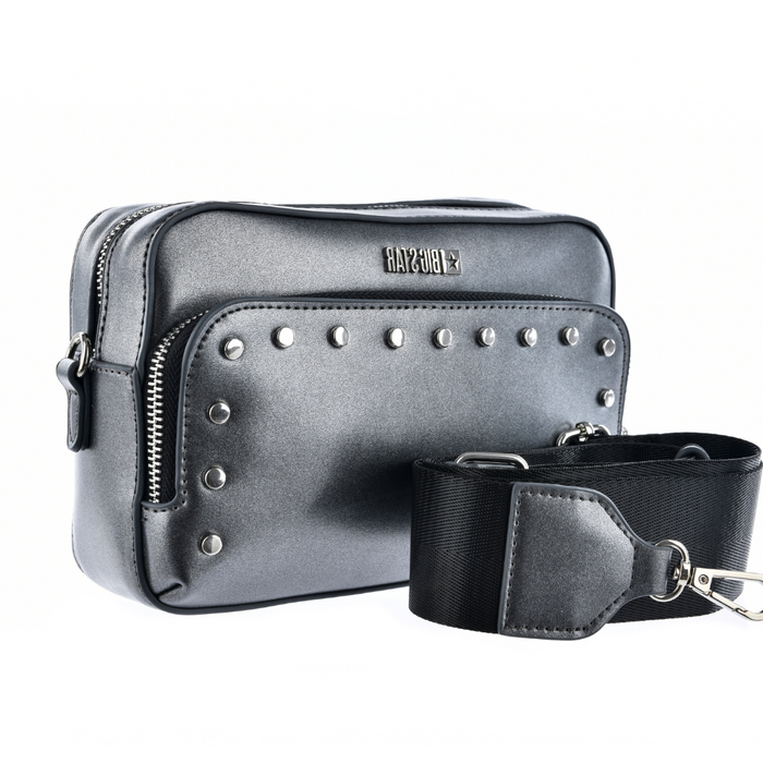 Маленька чорна сумка-почтальон із декоративними стразами та блискавкою Big Star