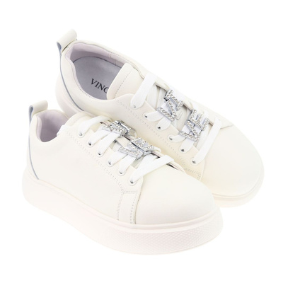 Sneakersy skórzane białe na platformie Vinceza