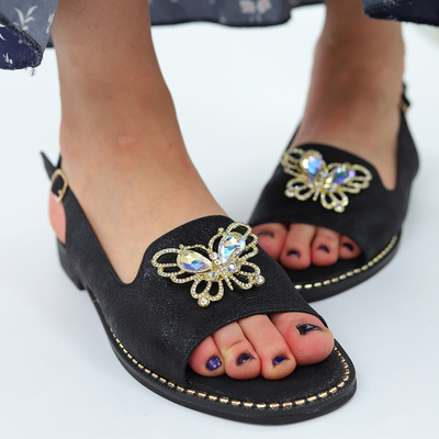 Czarne sandały z motylem S. Barski