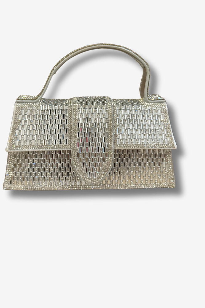 Torebka damska z cyrkoniami usztywniana do ręki srebrna