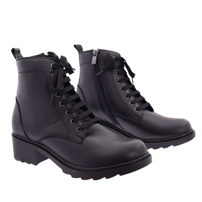 Botki damskie czarne sznurowane wysokie na obcasie Missmamma