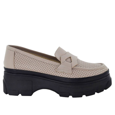 Жіночі туфлі кольору капучіно на потовщеній підошві Ravini