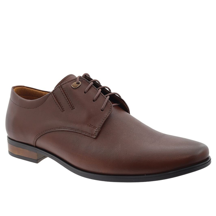 Półbuty męskie skórzane wizytowe brązowe sznurowane