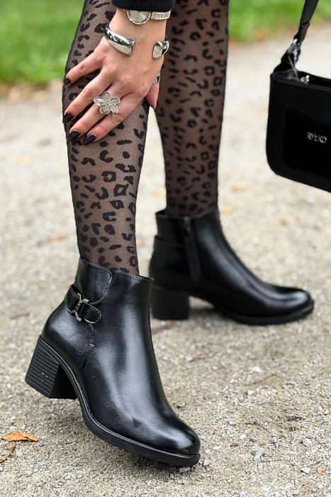 Czarne botki damskie ekoskóra ocieplane na stabilnym obcasie