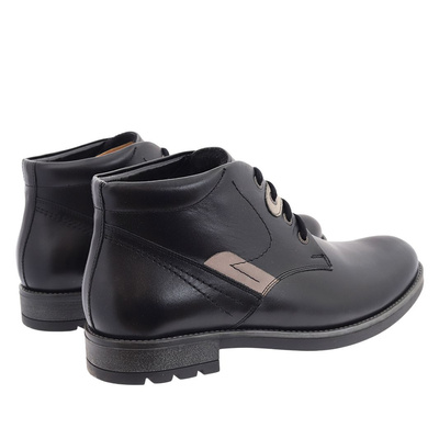 Trzewiki męskie czarne skórzane sznurowane