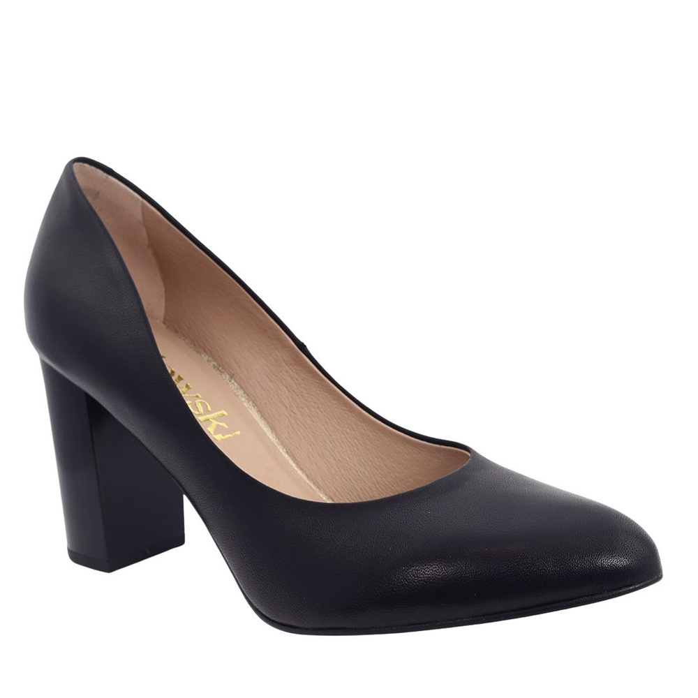 Czółenka skórzane czarne na słupku Kaniowski