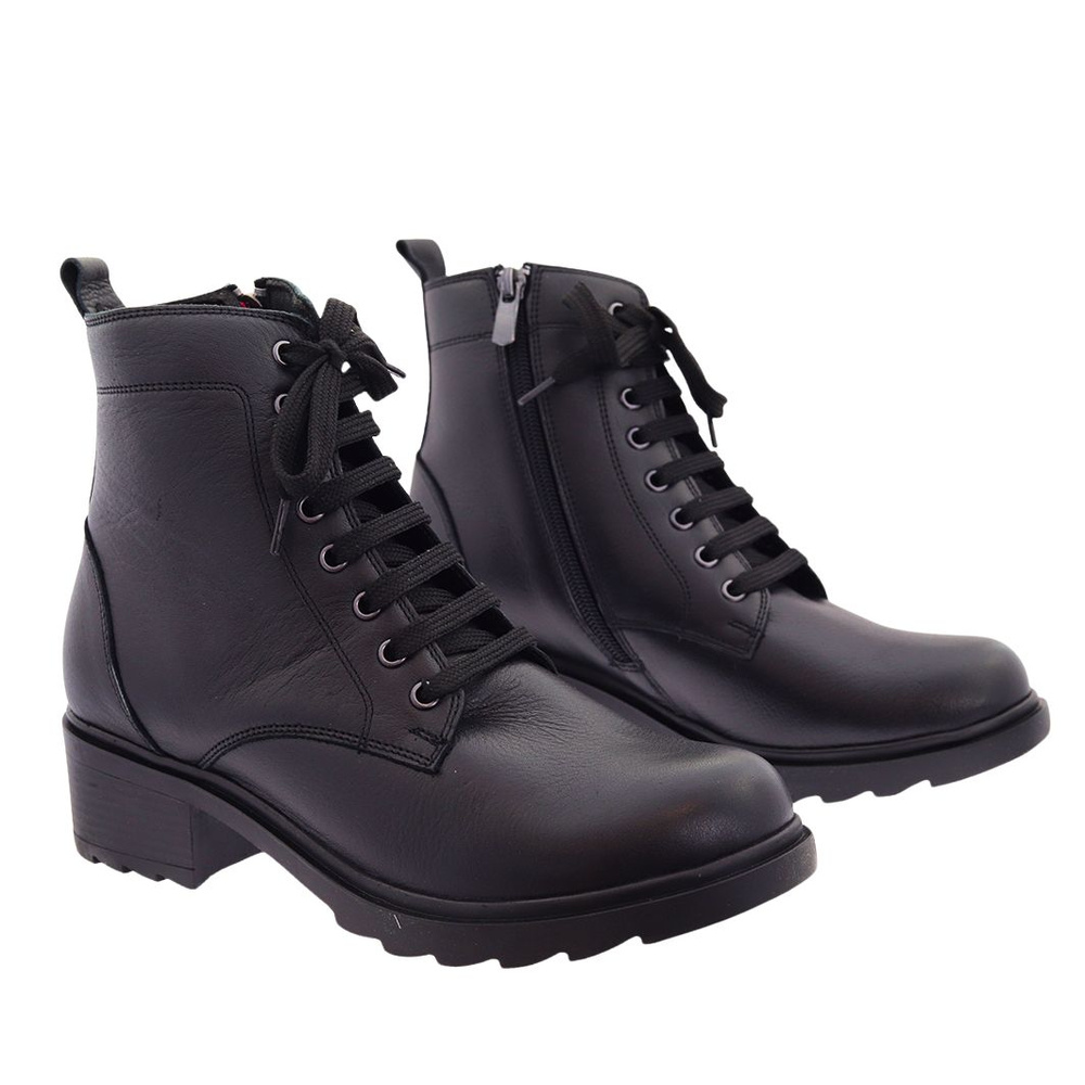 Botki damskie czarne sznurowane wysokie na obcasie Missmamma