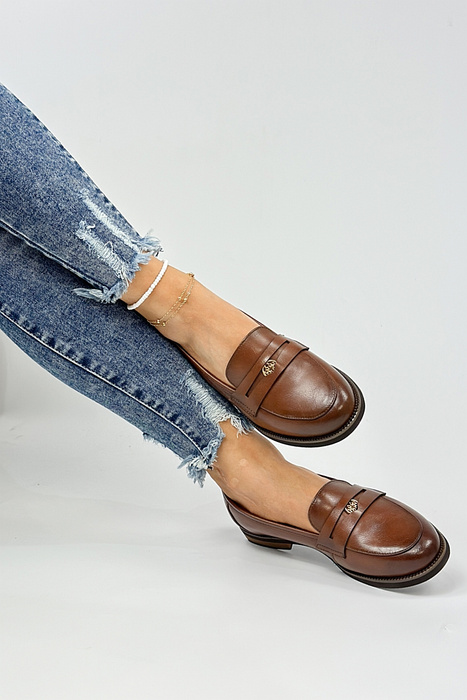 Skórzane mokasyny damskie brązowe wsuwane