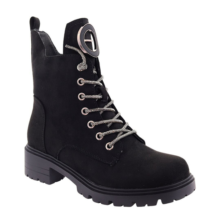 Чорні замшеві робочі на шнурівці на блискавці