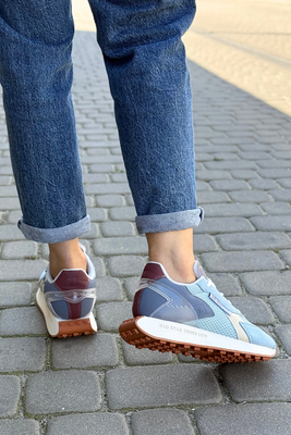 Niebieskie sneakersy ze skóry i zamszu na platfoemie Big Star