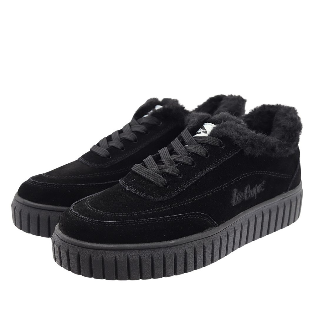 Жіночі шкіряні зимові кросівки чорного кольору Lee Cooper