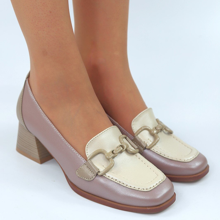 Шкіряні туфлі на колодці з пряжкою Kordel кольору екрю