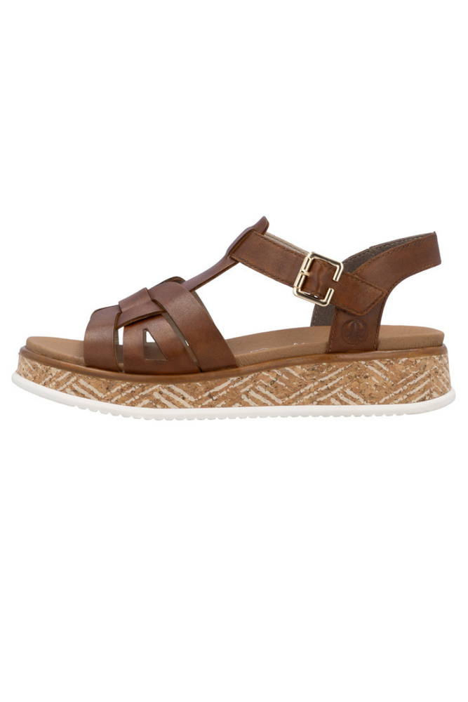 Brązowe sandały skórzane na platformie Rieker