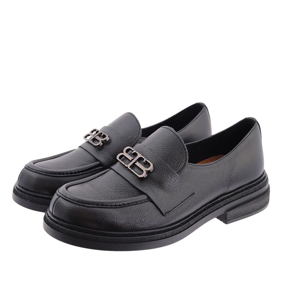 Модні шкіряні мокасини з декором, чорний Lemar