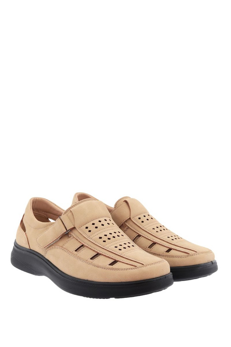 Чоловічі бежеві ажурні туфлі на липучці