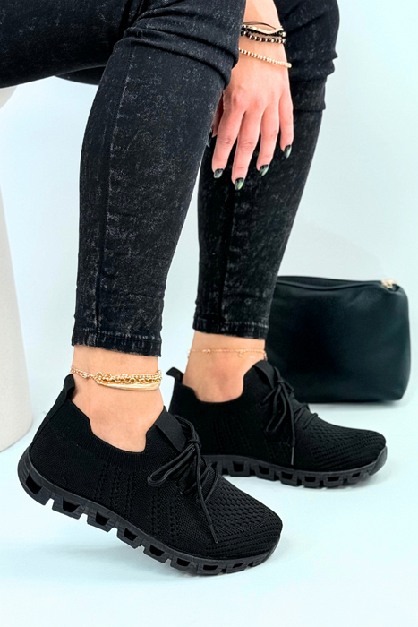 Lekkie damskie obuwie sportowe czarne sznurowane