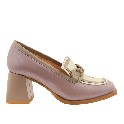 Półbuty skórzane na słupku z klamerką ecri Kordel