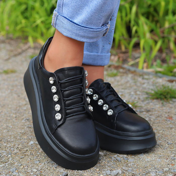 Чорні шкіряні кросівки на платформі D&A