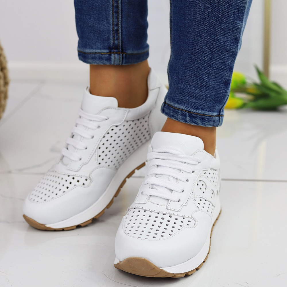 Modne skórzane sneakersy damskie białe Venezia