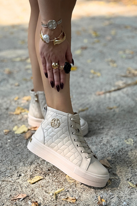 Бежеві шкіряні стьобані черевики Filippo на платформі