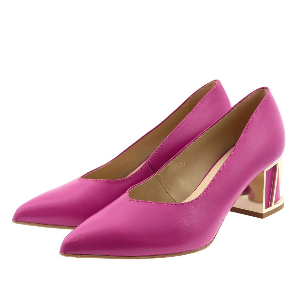 Шкіряні човники з декоративним блоком Kordel кольору фуксії