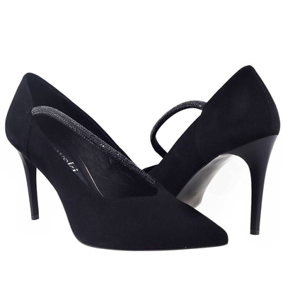 Елегантні чорні оксамитові туфлі Kaniowski на високих підборах 